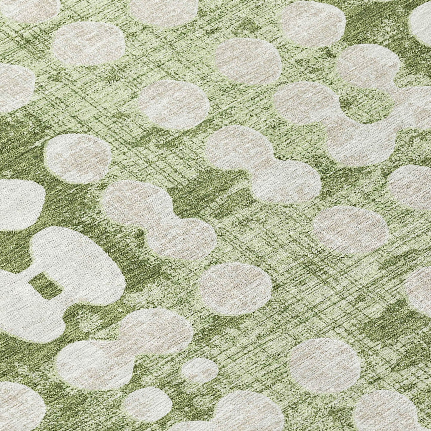 Tabselect Home Line 8' Artichoke Green And Ivory Round Abstract Washable Indoor Outdoor Area Rug