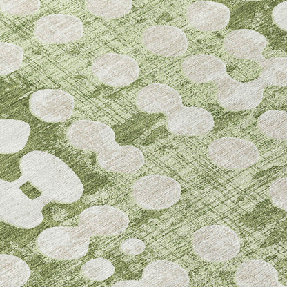 Tabselect Home Line 8' Artichoke Green And Ivory Round Abstract Washable Indoor Outdoor Area Rug