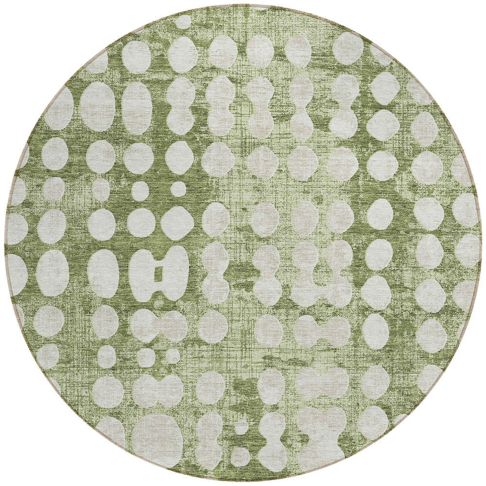 Tabselect Home Line 8' Artichoke Green And Ivory Round Abstract Washable Indoor Outdoor Area Rug