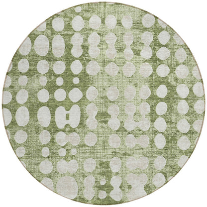 Tabselect Home Line 8' Artichoke Green And Ivory Round Abstract Washable Indoor Outdoor Area Rug