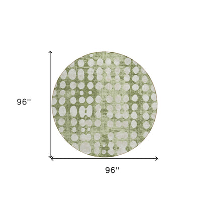 Tabselect Home Line 8' Artichoke Green And Ivory Round Abstract Washable Indoor Outdoor Area Rug