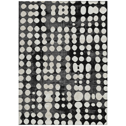 Tabselect Home Line 5' X 8' Black And Ivory Abstract Washable Indoor Outdoor Area Rug