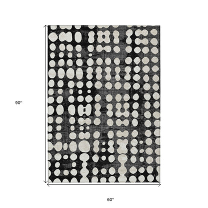 Tabselect Home Line 5' X 8' Black And Ivory Abstract Washable Indoor Outdoor Area Rug