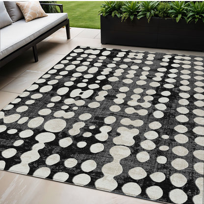 Tabselect Home Line 5' X 8' Black And Ivory Abstract Washable Indoor Outdoor Area Rug