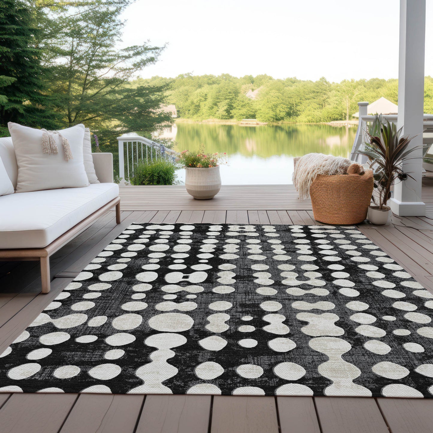 Tabselect Home Line 5' X 8' Black And Ivory Abstract Washable Indoor Outdoor Area Rug