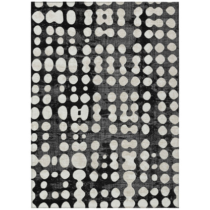 Tabselect Home Line 5' X 8' Black And Ivory Abstract Washable Indoor Outdoor Area Rug