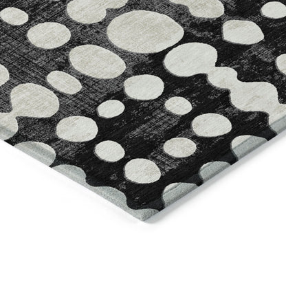 Tabselect Home Line 5' X 8' Black And Ivory Abstract Washable Indoor Outdoor Area Rug