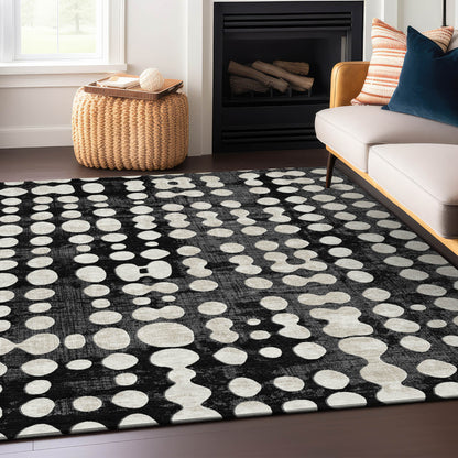 Tabselect Home Line 5' X 8' Black And Ivory Abstract Washable Indoor Outdoor Area Rug