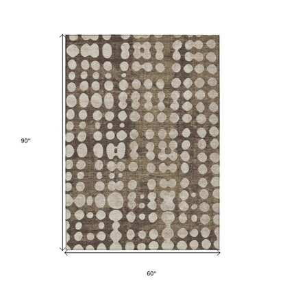 Tabselect Home Line 5' X 8' Brown And Beige Abstract Washable Indoor Outdoor Area Rug