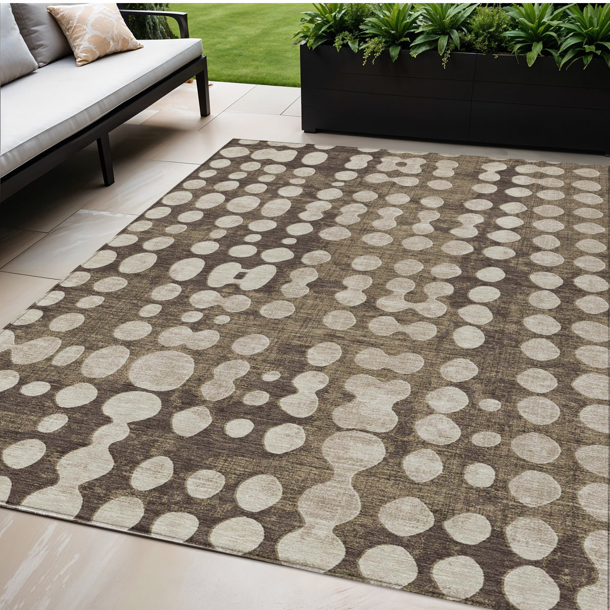 Tabselect Home Line 5' X 8' Brown And Beige Abstract Washable Indoor Outdoor Area Rug