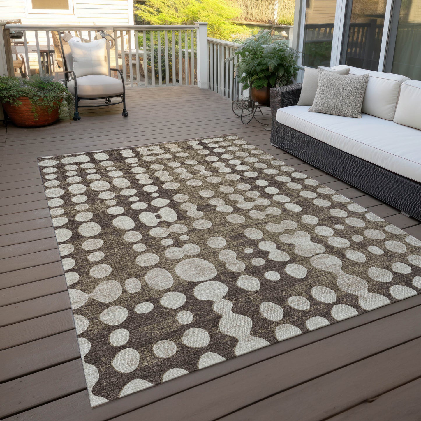 Tabselect Home Line 5' X 8' Brown And Beige Abstract Washable Indoor Outdoor Area Rug