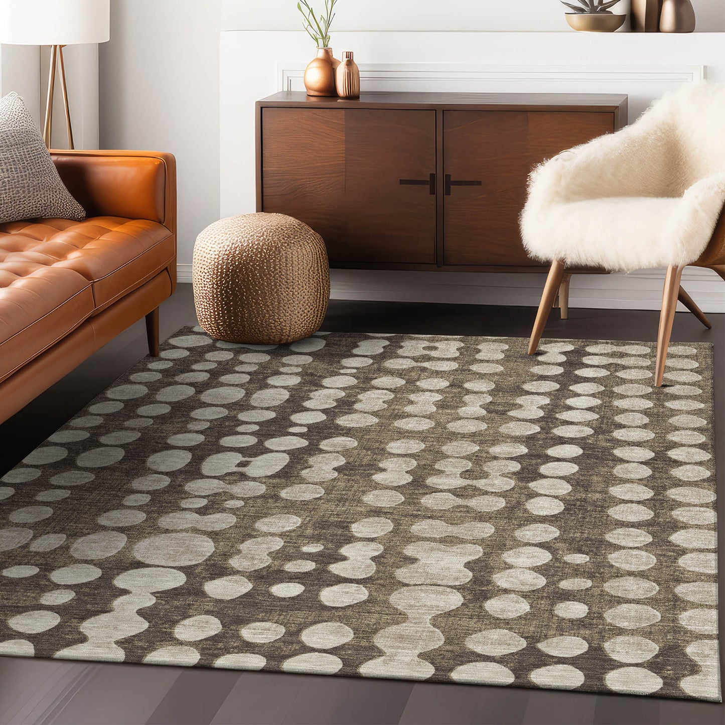 Tabselect Home Line 5' X 8' Brown And Beige Abstract Washable Indoor Outdoor Area Rug