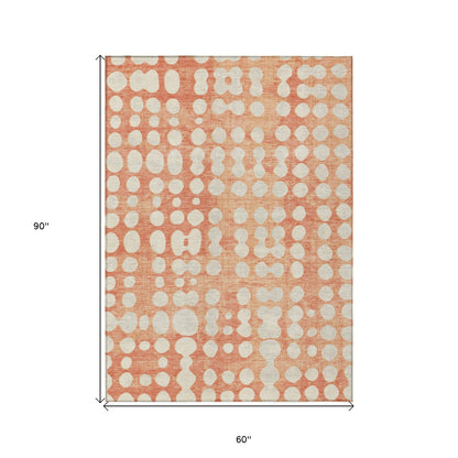 Tabselect Home Line 5' X 8' Coral And Ivory Abstract Washable Indoor Outdoor Area Rug