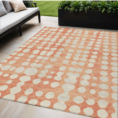 Tabselect Home Line 5' X 8' Coral And Ivory Abstract Washable Indoor Outdoor Area Rug