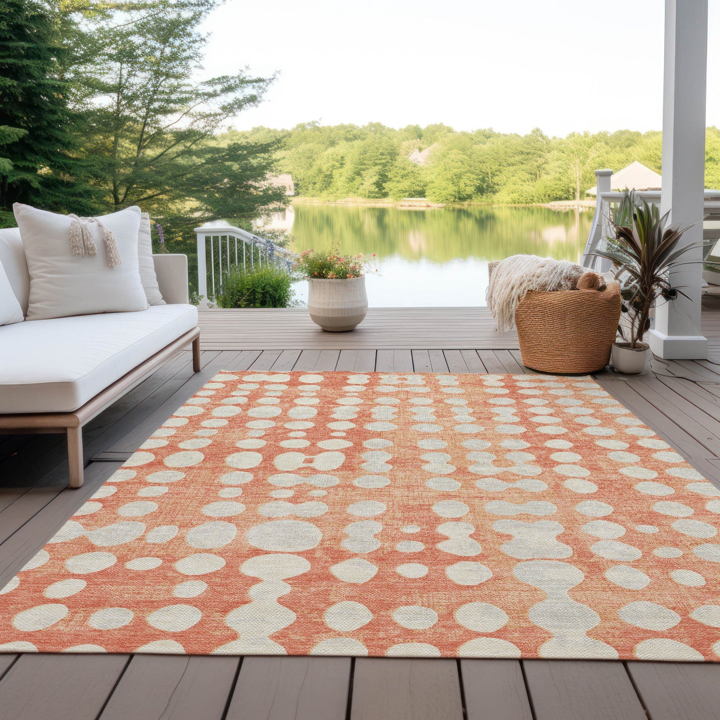 Tabselect Home Line 5' X 8' Coral And Ivory Abstract Washable Indoor Outdoor Area Rug