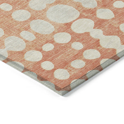 Tabselect Home Line 5' X 8' Coral And Ivory Abstract Washable Indoor Outdoor Area Rug