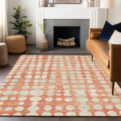 Tabselect Home Line 5' X 8' Coral And Ivory Abstract Washable Indoor Outdoor Area Rug