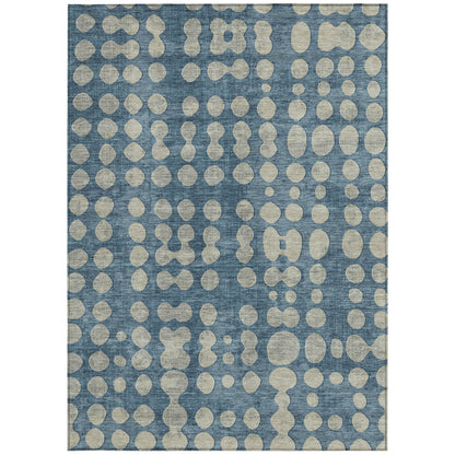 Tabselect Home Line 5' X 8' Denim Blue And Gray Abstract Washable Indoor Outdoor Area Rug