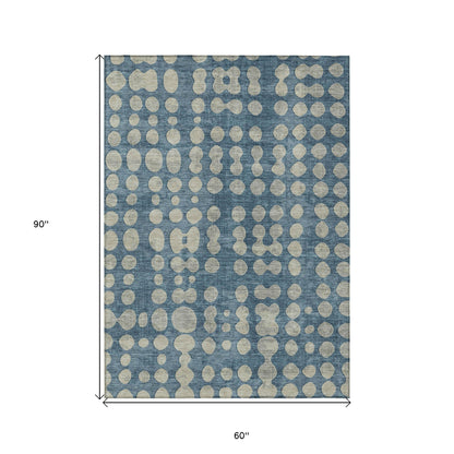 Tabselect Home Line 5' X 8' Denim Blue And Gray Abstract Washable Indoor Outdoor Area Rug