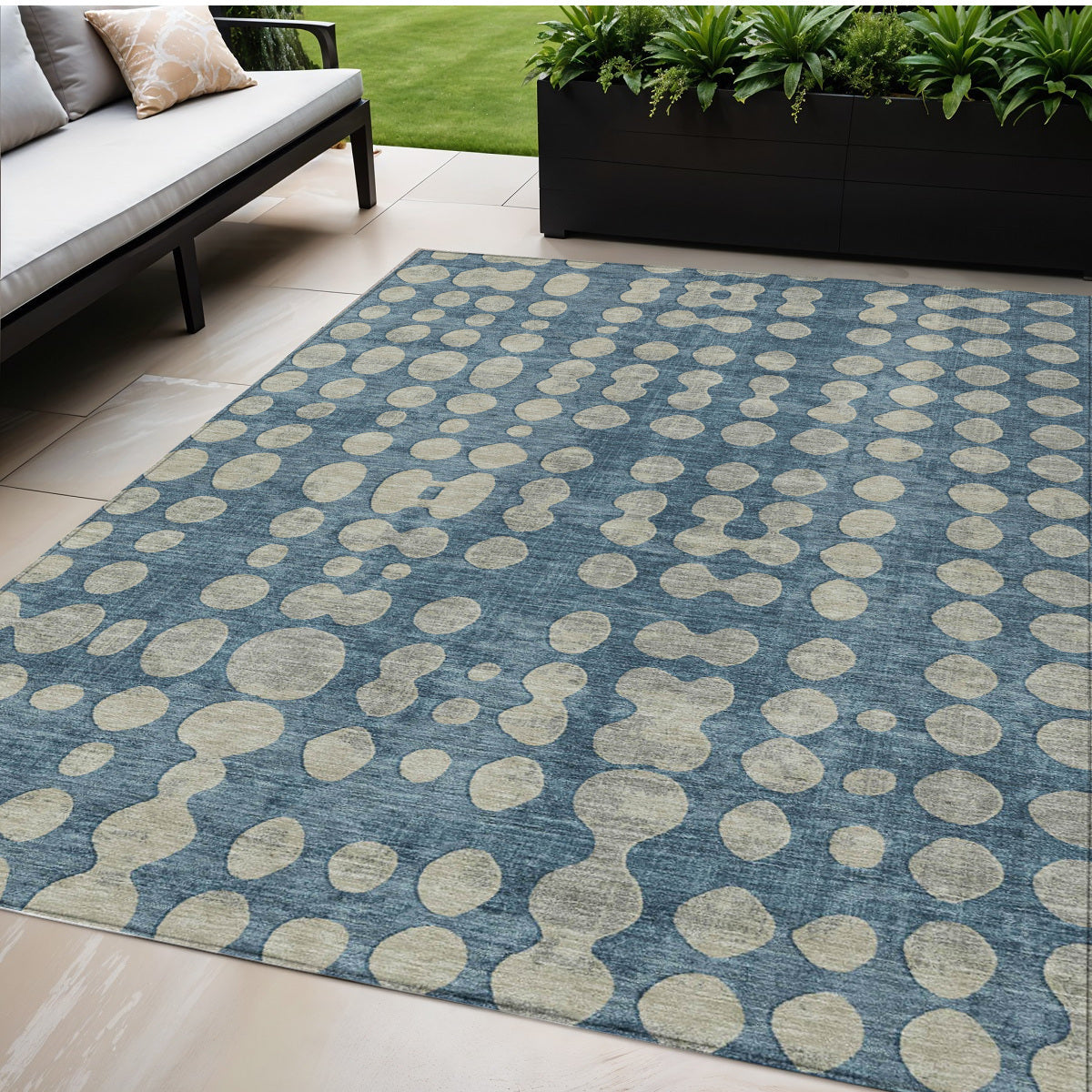 Tabselect Home Line 5' X 8' Denim Blue And Gray Abstract Washable Indoor Outdoor Area Rug