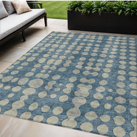 Tabselect Home Line 5' X 8' Denim Blue And Gray Abstract Washable Indoor Outdoor Area Rug