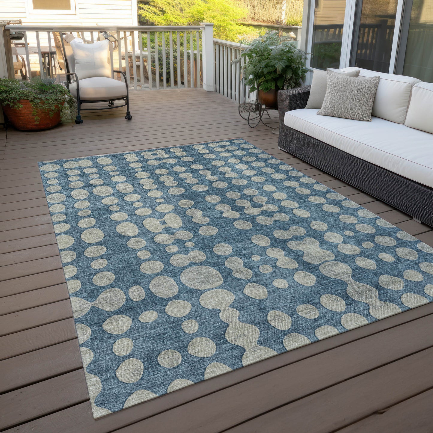 Tabselect Home Line 5' X 8' Denim Blue And Gray Abstract Washable Indoor Outdoor Area Rug