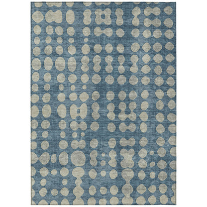 Tabselect Home Line 5' X 8' Denim Blue And Gray Abstract Washable Indoor Outdoor Area Rug