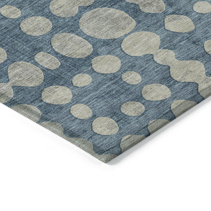 Tabselect Home Line 5' X 8' Denim Blue And Gray Abstract Washable Indoor Outdoor Area Rug