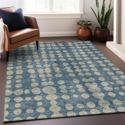 Tabselect Home Line 5' X 8' Denim Blue And Gray Abstract Washable Indoor Outdoor Area Rug