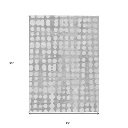 Tabselect Home Line 5' X 8' Gray And Ivory Abstract Washable Indoor Outdoor Area Rug