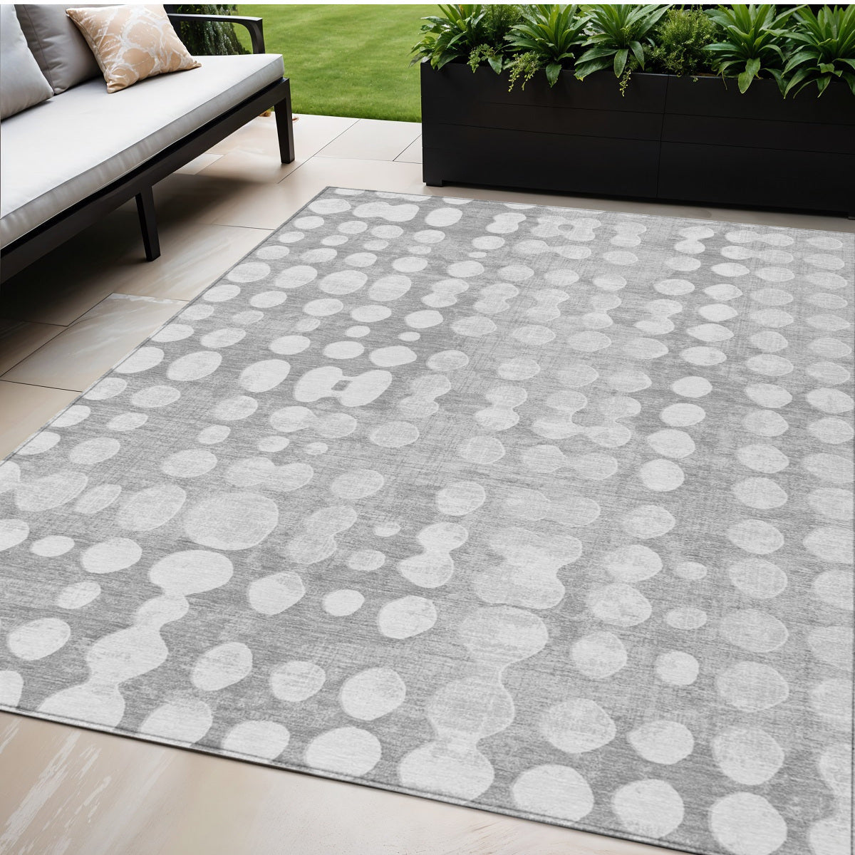 Tabselect Home Line 5' X 8' Gray And Ivory Abstract Washable Indoor Outdoor Area Rug