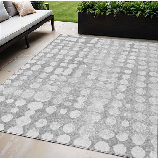 Tabselect Home Line 5' X 8' Gray And Ivory Abstract Washable Indoor Outdoor Area Rug