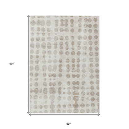 Tabselect Home Line 5' X 8' Ivory And Beige Abstract Washable Indoor Outdoor Area Rug