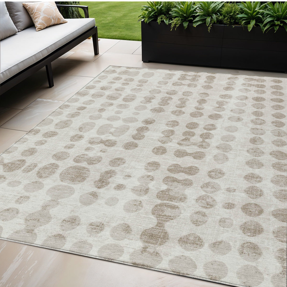 Tabselect Home Line 5' X 8' Ivory And Beige Abstract Washable Indoor Outdoor Area Rug