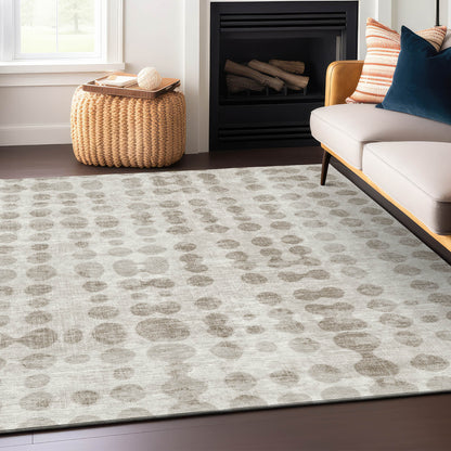 Tabselect Home Line 5' X 8' Ivory And Beige Abstract Washable Indoor Outdoor Area Rug