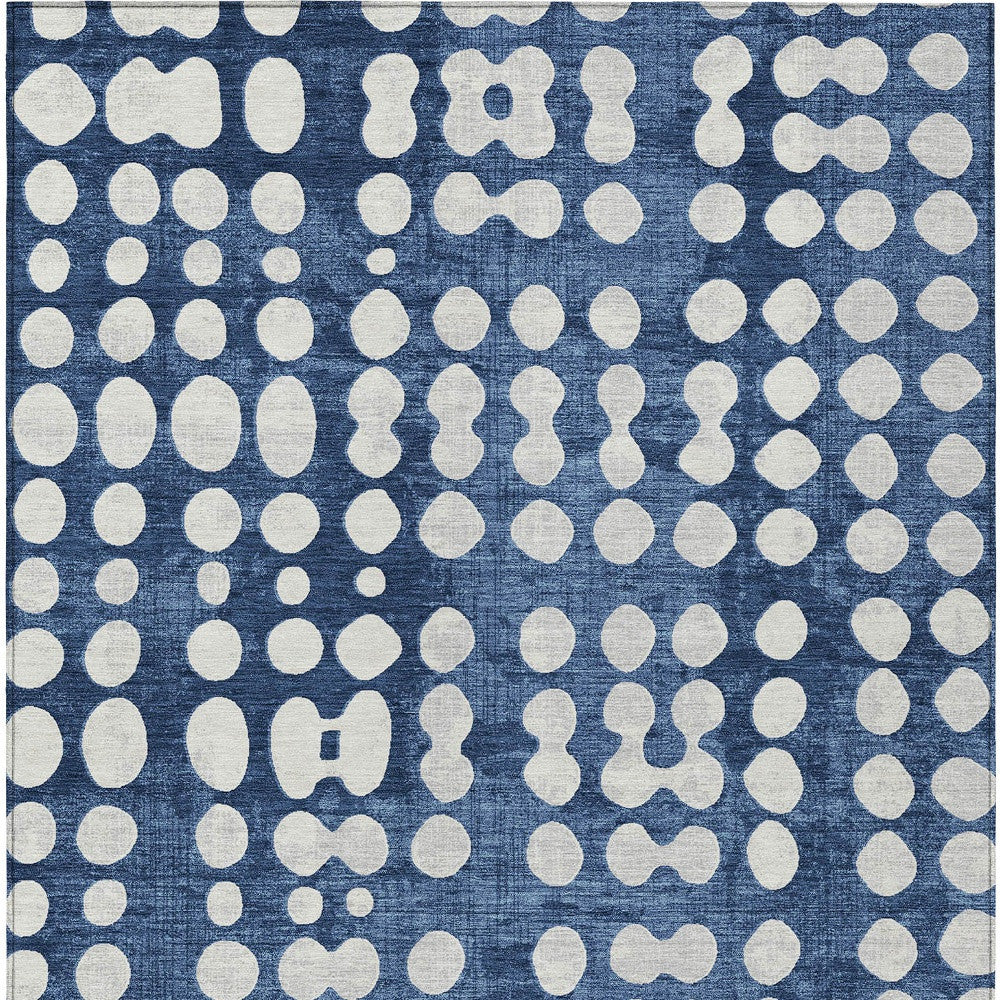 Tabselect Home Line 5' X 8' Navy Blue And Ivory Abstract Washable Indoor Outdoor Area Rug