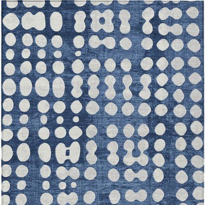 Tabselect Home Line 5' X 8' Navy Blue And Ivory Abstract Washable Indoor Outdoor Area Rug