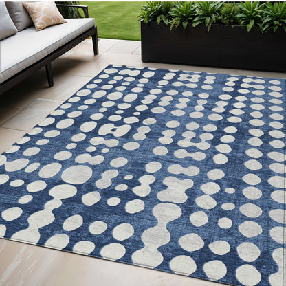 Tabselect Home Line 5' X 8' Navy Blue And Ivory Abstract Washable Indoor Outdoor Area Rug