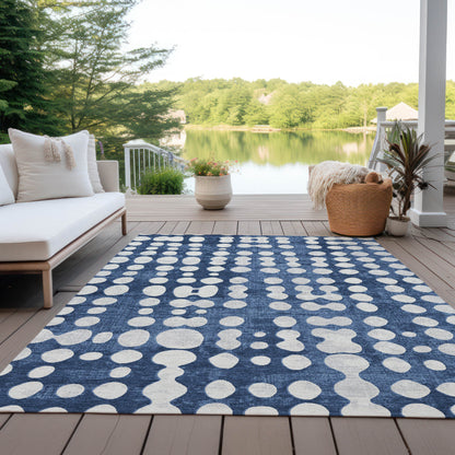 Tabselect Home Line 5' X 8' Navy Blue And Ivory Abstract Washable Indoor Outdoor Area Rug
