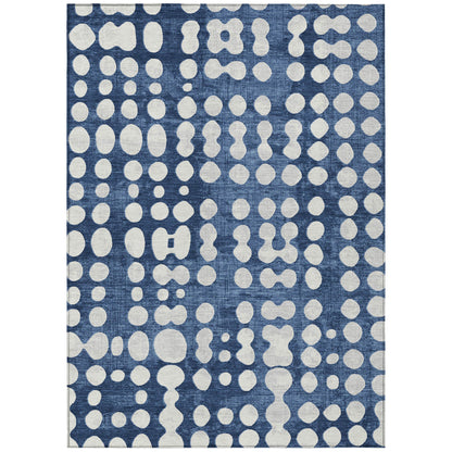 Tabselect Home Line 5' X 8' Navy Blue And Ivory Abstract Washable Indoor Outdoor Area Rug