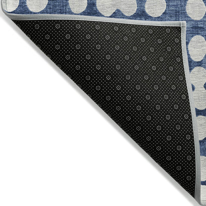 Tabselect Home Line 5' X 8' Navy Blue And Ivory Abstract Washable Indoor Outdoor Area Rug