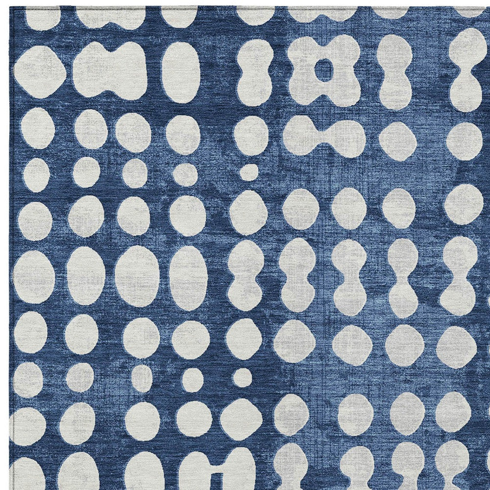 Tabselect Home Line 5' X 8' Navy Blue And Ivory Abstract Washable Indoor Outdoor Area Rug