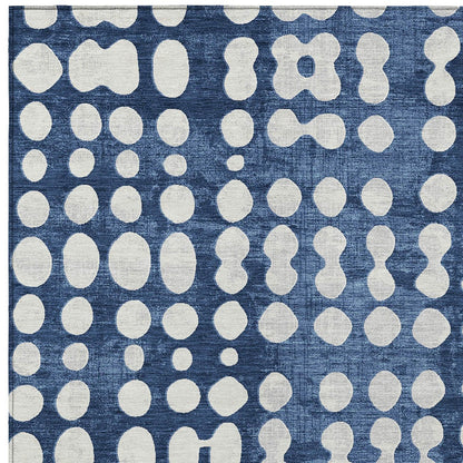 Tabselect Home Line 5' X 8' Navy Blue And Ivory Abstract Washable Indoor Outdoor Area Rug