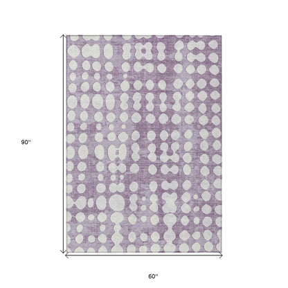 Tabselect Home Line 5' X 8' Purple And Ivory Abstract Washable Indoor Outdoor Area Rug