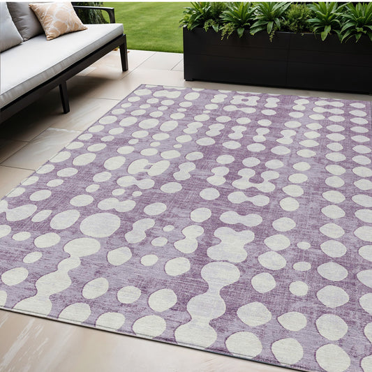 Tabselect Home Line 5' X 8' Purple And Ivory Abstract Washable Indoor Outdoor Area Rug