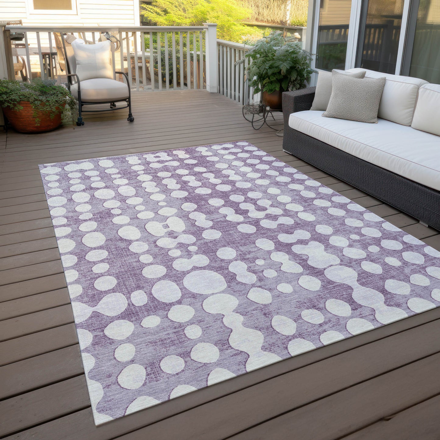 Tabselect Home Line 5' X 8' Purple And Ivory Abstract Washable Indoor Outdoor Area Rug