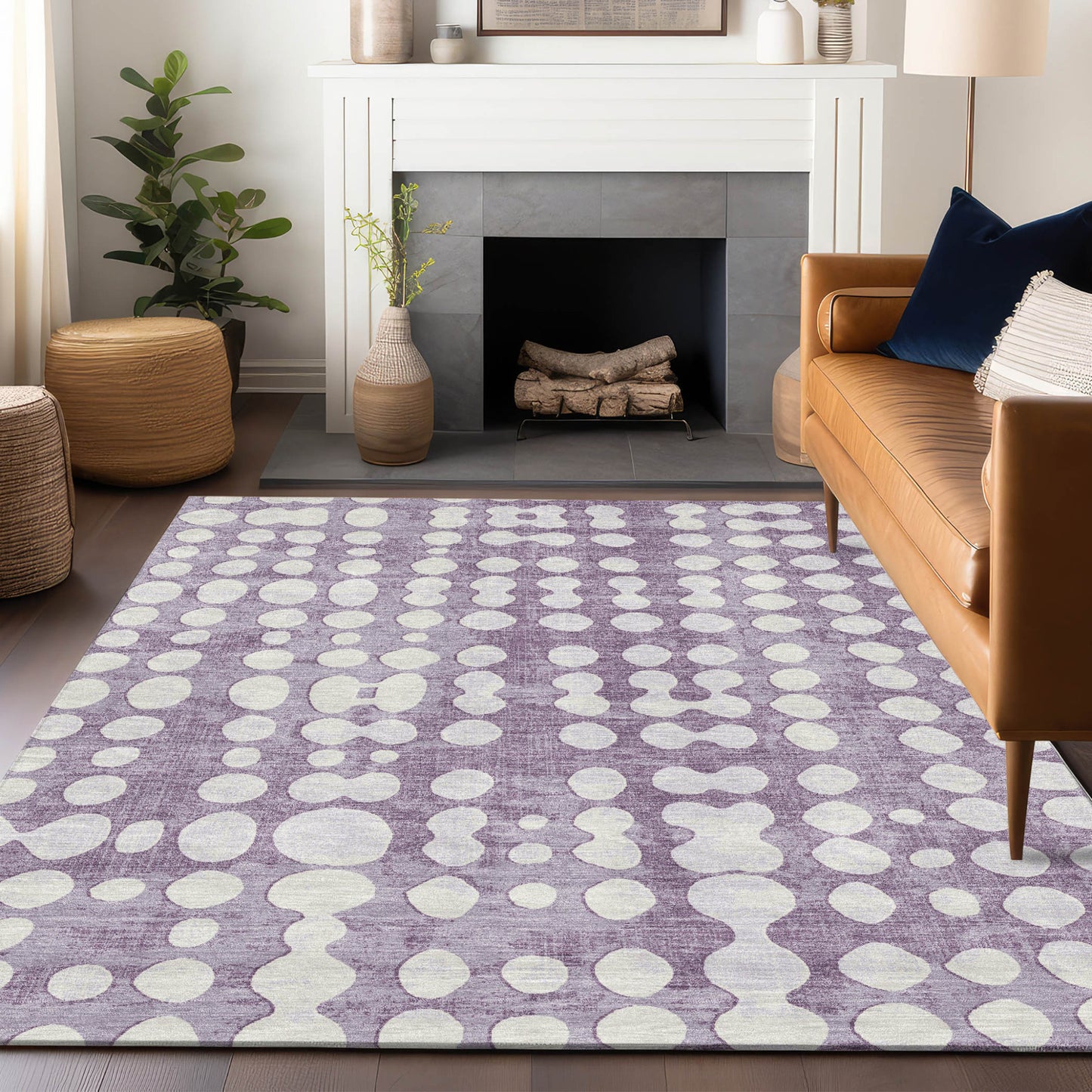 Tabselect Home Line 5' X 8' Purple And Ivory Abstract Washable Indoor Outdoor Area Rug