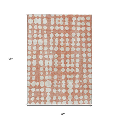 Tabselect Home Line 5' X 8' Salmon And Ivory Abstract Washable Indoor Outdoor Area Rug