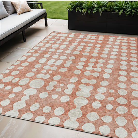 Tabselect Home Line 5' X 8' Salmon And Ivory Abstract Washable Indoor Outdoor Area Rug