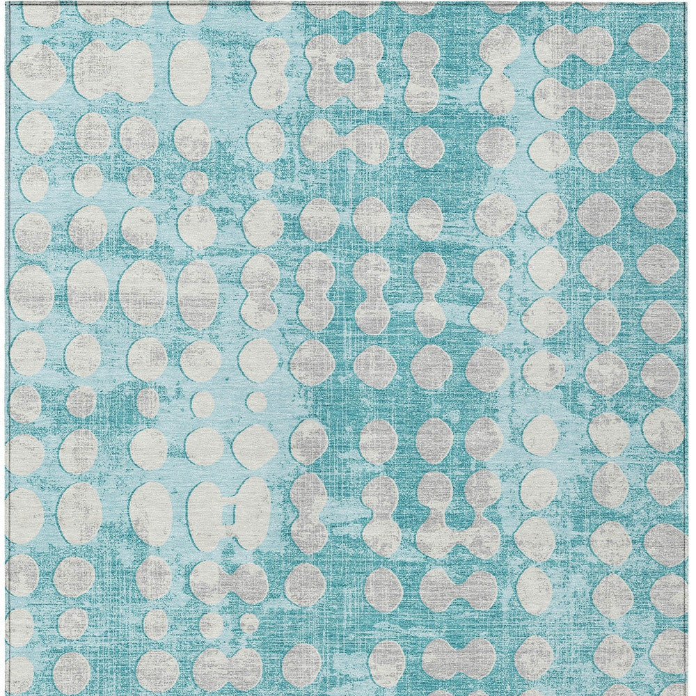 Tabselect Home Line 5' X 8' Teal Blue And Ivory Abstract Washable Indoor Outdoor Area Rug